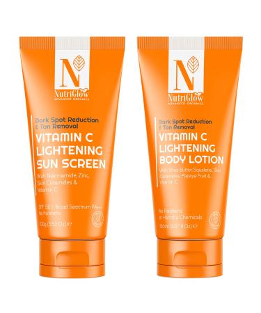 Nutriglow Advanced Organics Vitamin C Sunscreen SPF 50 (100Gm) & Body Lotion (150Ml), Daily Use for All Skin Type - Combo Pack of 2