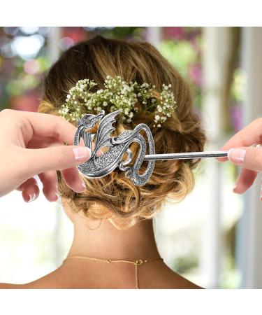 Didiseaon Medieval Metal Hairpins Wiccan Viking Hair Bun Clip Silver Punk Hair Barrette Dragon Chignon Buns Holder Knot Viking Jewelry for Women Girls - Buy Online on GoSupps.com