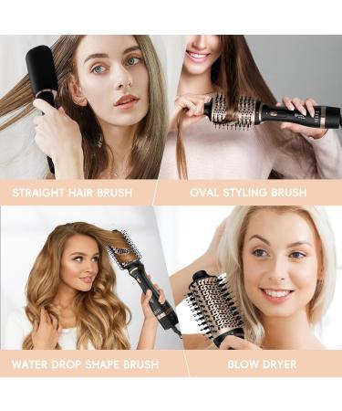 Nicebay Hair Dryer Brush - 3-in-1 Hot Air Brush for Drying Straightening Curling & Voluming | Multi-Temperature Black & Gold - Buy Online on GoSupps.com