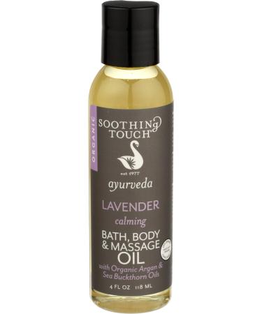 Soothing Touch Ayurveda Organic Bath, Body & Massage Oil, Calming Lavender, 4 Oz Lavender 4 Ounce