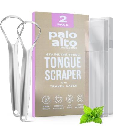 Tongue Scraper for Adults (2 Pack) Reduce Bad Breath (Travel Cases Included) Stainless Steel Tongue Cleaners Metal Tongue Scraper Oral Dental Scraper - Fresher Breath in Seconds
