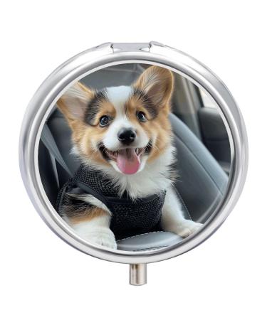 Pill Box Pill Case 3 Compartment Travel Pill Box Wearing A Black Vest Printing Small Pill Box Portable Medicine Pill Case Pill Organizer for Purse & Pocket for Travel Handbag (Round)