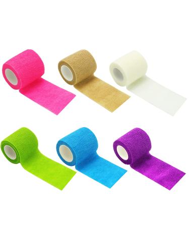 6 Rolls Self Adhesive Bandage Wrap Tape Self Adherent Vet Wrap Tattoo Grip Tape Elastic Cohesive Bandage for Athletic Sports  Finger Wrist Swelling Sprains Assorted Colors 1 Inch x5 yard