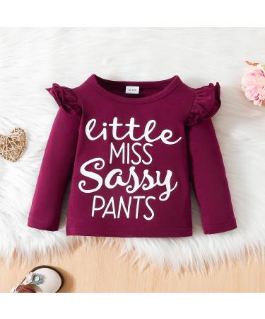 Puseky Toddler Baby Girls Cute Letter Print Shirt & Floral Pant Outfit Set 4-5 Years Wine Red - Buy Online on GoSupps.com