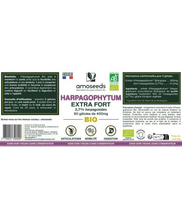 Harpagophytum ORGANIC Extra Strong | 3000mg per day 2.7% Harpagosides | Joints Tendons Mobility | Devil's Claws | 60 Vegan Capsules | Top Quality - Buy Online on GoSupps.com