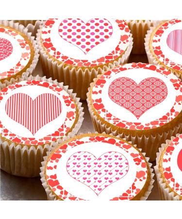 24 edible PRE CUT Valentine Hearts style kids childrens party decorations Wafer Paper Cupcake Fairy Cake Toppers
