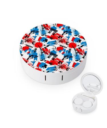 France Pattern Round Case For Contact Lens Kit Storage Box with Mirror Printed