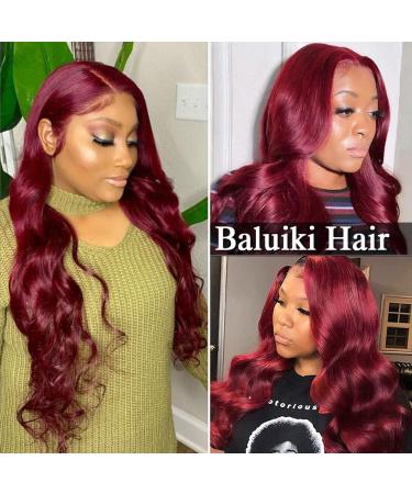 Shop Baluiki 22 Burgundy Body Wave Lace Front Wig - 4x4 Lace Closure, 180% Density Human Hair for Black Women - Buy Online on GoSupps.com