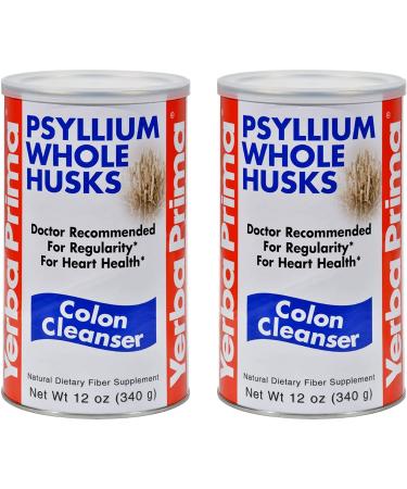 Yerba Prima Psyllium Whole Husks Colon Cleanser 12 oz (Pack of 2) - All Natural Dietary Fiber Pure Premium Psyllium Lab-Tested Non-GMO Gluten-Free Fiber Made in The USA