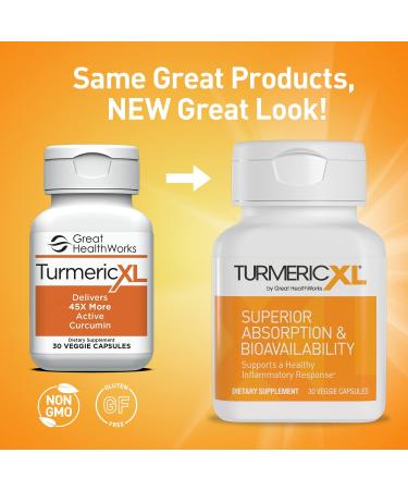 TurmericXL 250mg Natural Joint Support Supplement - 45x More Curcumin for Healthy Inflammatory Response - High Absorption, Gluten-Free - 30 Veggie Capsules - Buy Online on GoSupps.com