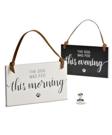 PYROH Dog Fed or Feed Reminder Cute Hanging Sign - with Magnet, Solid Wood and Leather Strap