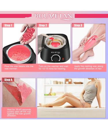 Bouvetan Dual LED Waxing Kit for Women Men - At Home Hair Removal with Hard Wax Beads | Face Eyebrow Armpit Chest Legs Brazilian | 20 Wax Sticks Included (2 Lavender+2 Rose) - Buy Online on GoSupps.com
