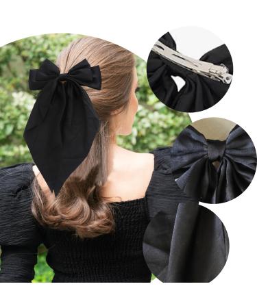 Large Solid Color Hair Bows for Women - 2PCS French Bow Hair Clips with Silky Satin - Fashion Hair Accessories in Black & White - Perfect Gift for Women and Girls - Buy Online on GoSupps.com