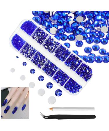 4200stk deep blue nail rhinestones SS6-SS200 dark blue nail rhinestones round flat back k9 glass sparkling nail gem stone nail art charms 1hrz-Dark blue