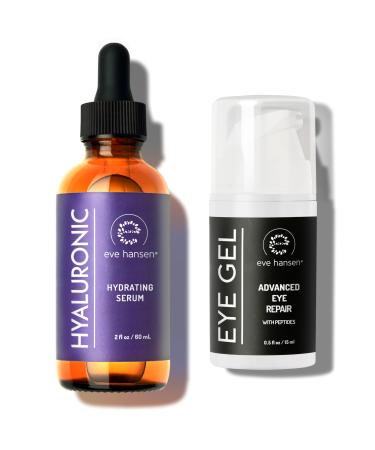 Eve Hansen Anti-Aging Bundle - Eye Gel with Peptides & Hyaluronic Acid Serum for Face - Hydrating Under-Eye Cream with Plant Stem Cells Vitamin E and Moisturizer with Vitamin C + E