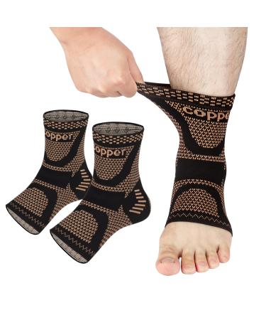 Fhmidic Copper Ankle Brace Compression Support Sleeve Ankle Wrap & Ankle Compression Socks for Plantar Fasciitis Foot & Ankle Swelling Achilles Tendon Joint Pain Injury Recovery (1 Pair L) Large