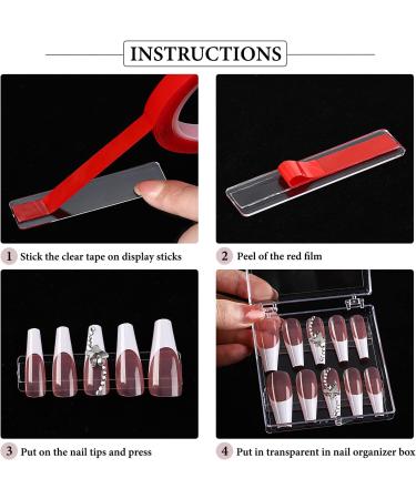 Noverlife Press On Nail Storage Box - 10PCS Clear Plastic Container with Nail Display Sticks for False Nail Tips - Includes Nail Glue and Double Sided Tape - 2.6x2.6 inch - Buy Online on GoSupps.com