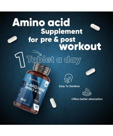 Pure L-Arginine High Strength - 1000mg L arginine Per Tablet - 180 Vegan Tablets (6 Months Supply) - Amino Acid Pre Workout Supplement for Men & Women - GMP-Certified & Keto-Diet Friendly - Buy Online on GoSupps.com