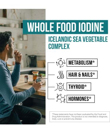 Sea Vegetable Complex Organic Iodine Supplement - 250mcg, Whole Food Raw Form with Trace Minerals, Icelandic Sea Kelp, Irish Moss, Bladderwrack - 60 Capsules - Buy Online on GoSupps.com