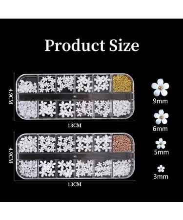 3D White Nail Flowers- 2 Set Acrylic Charms with Pearls, Caviar Beads, and Resin Decals for Women & Girls Nail Art - Buy Online on GoSupps.com