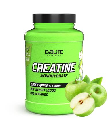 Evolite Nutrition Creatin Monohydrate 1000g - Flavor Creatine Powder - Creatine Monohydrates Powder such as Pre Workout Booster - Creatine Monohydrate - Tasting Powder With Taurin Green Apple 1 KG (1 SPACE)