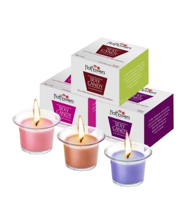 HOT Flowers Kissable Massage Candle Wax Play - Candy Candle with Low Heat Temp Skin Safe Moisturize Set of Three 1.4 oz Each (Mix)