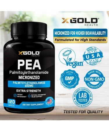 Palmitoylethanolamide Pea Supplement 600 mg | Micronized & Highly Purified | 120 Capsules | Made in USA | Optimal Bioavailability for Men & Women - Buy Online on GoSupps.com