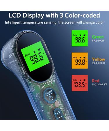 BESTEK No Touch Forehead Thermometer - Digital Infrared Thermometer for Adults & Kids | Large LCD Screen Fever Alarm & 3-Color Indicator - Buy Online on GoSupps.com