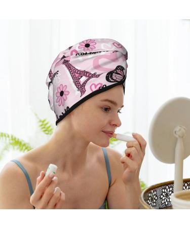 Hair Towel Wrap & Turban - Quick-Dry Hair Drying Towel with Button | Eiffel Tower & Butterflies Design - Buy Online on GoSupps.com