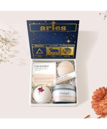 Dear Ava Spa Gifts for Women - Organic Self Care luxury Anti Stress Relaxing Bath and Body Kit Set Basket Box for Her with Heartfelt Card - Aries Birthday Gift