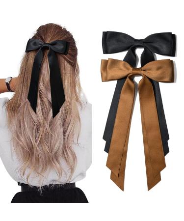 Hair Bows for Women - Bows for Hair Black Hair Ribbons for girls (Black/Coffee)