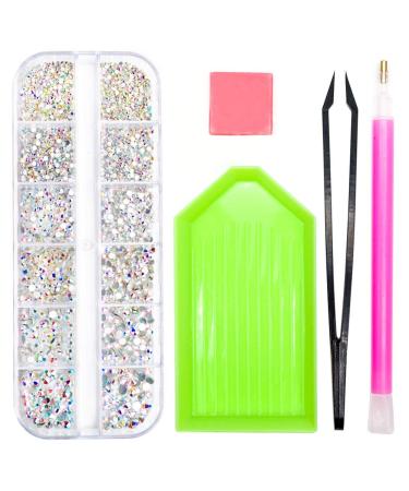 2320 Pieces Crystals Glass AB Nail Art Rhinestones  SS4/5/6/8/10/12 Mixed Nail Gems Stones  Flat Back Round Nail Diamonds with Storage Organizer Box/Picker Pencil/Tweezers for Face Clothes Shoes Decor