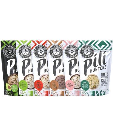 The Original Wild Sprouted Pili Nuts by Pili Hunters – Vegan & Keto Snacks Variety Pack in Coconut, Rosemary, Raw Cacao and Himalayan Salt Flavors (1.85 oz Bags, Pack of 6) 6 Pack Variety