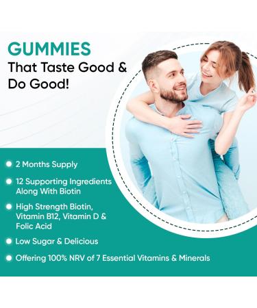 Biotin Gummies 5000mcg with Vitamins A, B, C, D, E & Selenium - 120 Berry Flavoured Hair, Skin, and Nail Vitamins - Lab-Tested Biotin Hair Growth Gummies - Buy Online on GoSupps.com
