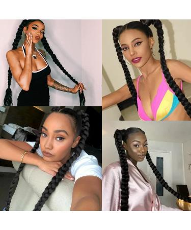 LyoRuSi 30 Inch 2 Pack DIY Braided Ponytail Extension with Hair Tie - Straight Wrap Around Hair Extensions Ponytail (1B) - 2PCS Braided - Buy Online on GoSupps.com