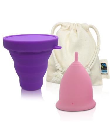 CozyCup Menstrual Cup CLASSIC - Made in Germany - including sterilization cup and cotton bag (Pink Large) 2 Pink Set