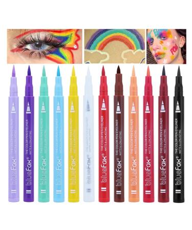 Colored Liquid Eyeliner Set - Rainbow Liquid Eyeliner Matte - Smudge Proof Waterproof Neon Eyeliner Pencil Set 12 Colors Pigmented Eye Liner for Face and Body Paint Pochy