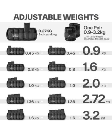 Adjustable Ankle Weights Set - 0.45kg to 3.2kg | Black Foot/Wrist Weight Cuffs for Sports | International Shipping Available - Buy Online on GoSupps.com