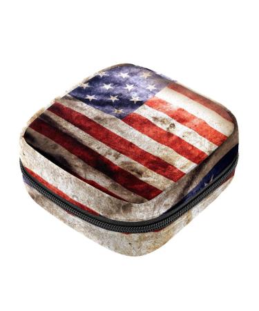 Menstruation pad bag with zipper women's napkin bag tampons collection bags for women and girls (retro-American flag) color 4