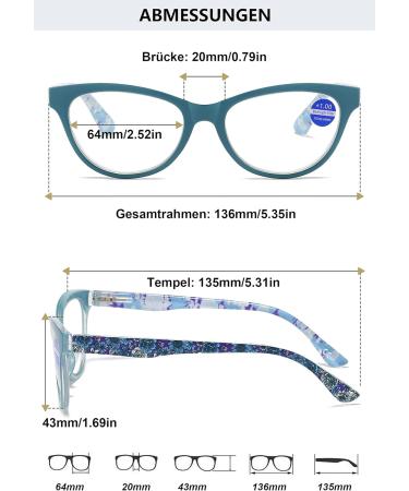 Shop Stylish Lanomi Cat Eye Reading Glasses for Women - Blue Light Filter Flower Pattern 1.5x Magnification - Buy Online on GoSupps.com