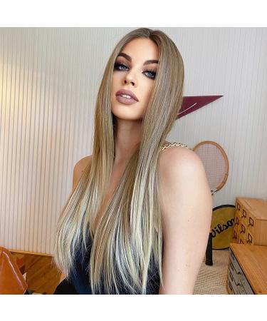 EMMOR 13*4 Lace Front Ash Brown Straight Wig - Heat Resistant Synthetic Blonde Ombre Wig - Buy Online on GoSupps.com