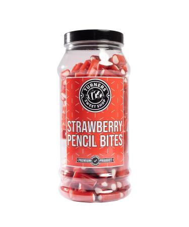 Strawberry Pencil Bites - 650g by Turners Sweet Shop Traditional Retro Gift Jar Classic Original Pick & Mix Sweets Quality Confectionary Fantastic Gifts for Him Her or Them