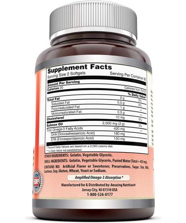 Amazing Omega Wild Alaskan Salmon Oil 2000mg Per Serving Softgels Supplement (180 | 2 Pack) Unflavored | 180 | 2 Pack - Buy Online on GoSupps.com