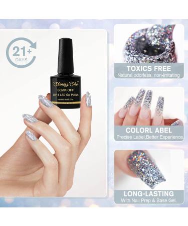 Shining She Glitter Gel Nail Polish Set - 10 Colors (Silver, Black, Gold, White) | Sparkly Soak-Off UV/LED Lamp Gel Gift for Women - Nail Art Salon Quality at Home - 8ML - Buy Online on GoSupps.com