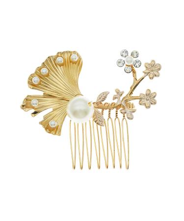 Bridal Hair Comb Vintage Bridal Headdress Alloy Hair Comb Pearl Hair Comb Wedding Hair Accessories 6.3x7.6cm Gold