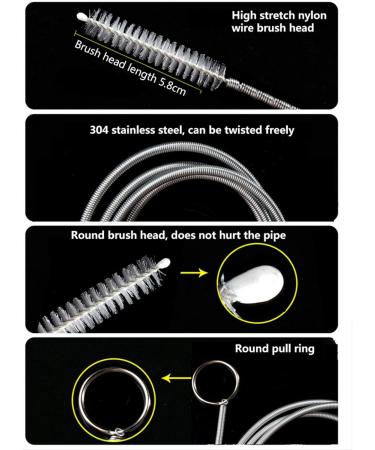 Drain Clog Remover Long Flexible Refrigerator Scrub Brush Kettle Spout Brush Pipe Cleaners Cleaning Brush Cleaning Tool Stainless Steel 200cm - Buy Online on GoSupps.com