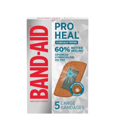 Band-Aid Brand Pro Heal Adhesive Bandages with Hydrocolloid Gel Pads Large Clinically Tested Waterproof Bandages for Better Healing of Minor Wounds Sterile First Aid Bandages 5 ct