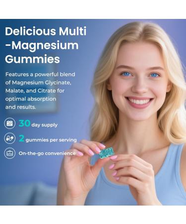 Magnesium Glycinate Gummies 2200mg High Absorption Magnesium Glycinate Citrate Malate Gummies for Adults and Kids Sugar Free Vegan for Sleep Support Blueberry 60 Count - Buy Online on GoSupps.com