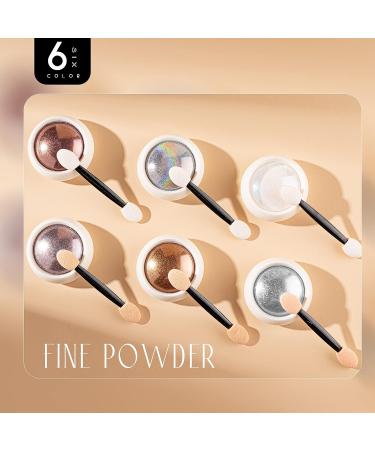 Pockcat 6 Colors Chrome Nail Powder Set for Glittery Metal Mirror Effect - 3D Holographic Ice Aurora Dust Nail Art Kit with Sponge Sticks - Buy Online on GoSupps.com