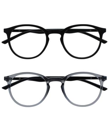 Opulize met reading glasses 2 Pack slim round frame spring hinges scratch-resistant black transparent gray men women rr60-17 +1.50 black / clear gray front with black arms +1.50 dioptria
